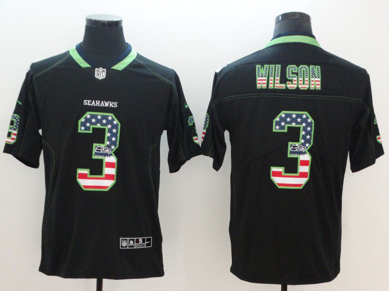Men Seattle Seahawks #3 Wilson Nike USA Flag Fashion Black Color Rush Limited NFL Jersey